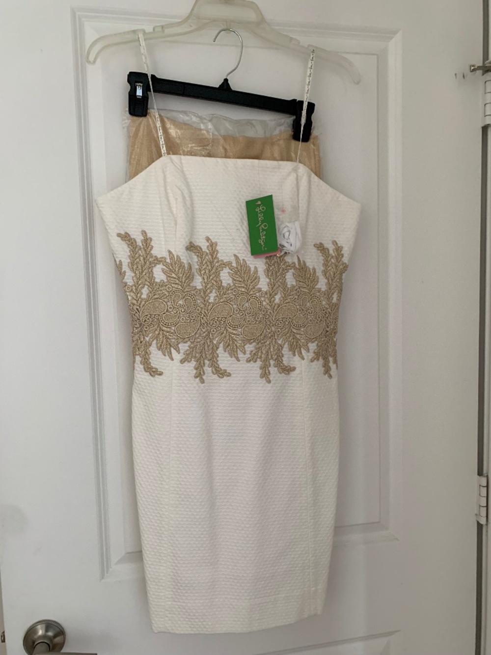 Lilly Pulitzer, sz10, gold and white dress with matching scarf